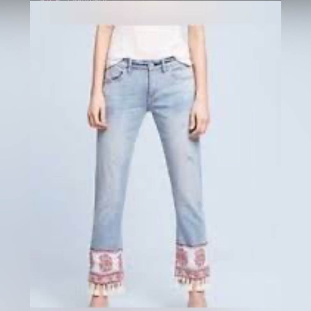 Pilcro and the Letterpress women’s HYPHEN blue wash tassel hems ankle jeans 27